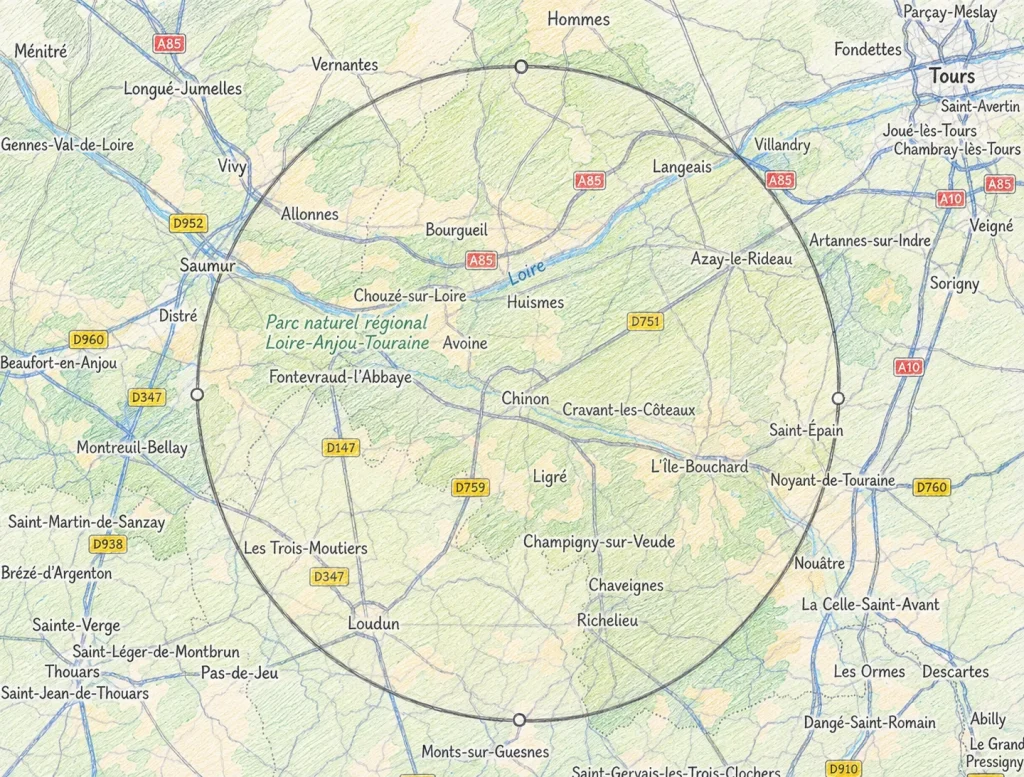 Zone d’intervention de L’Intendance du Chinonais autour de Chinon